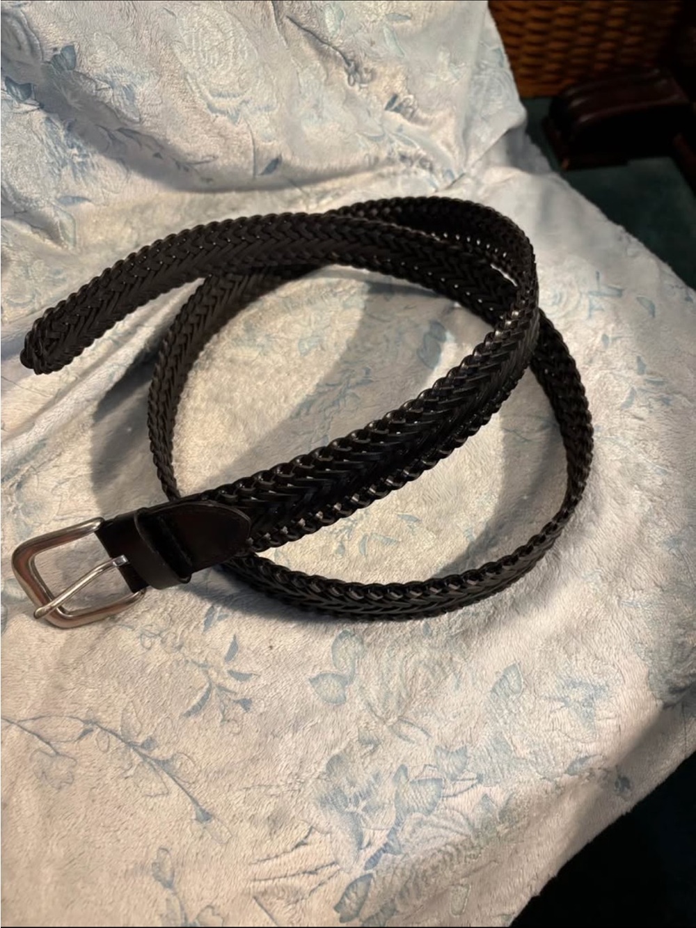 Men's Black Braided Leather Belt with Silver Buckle